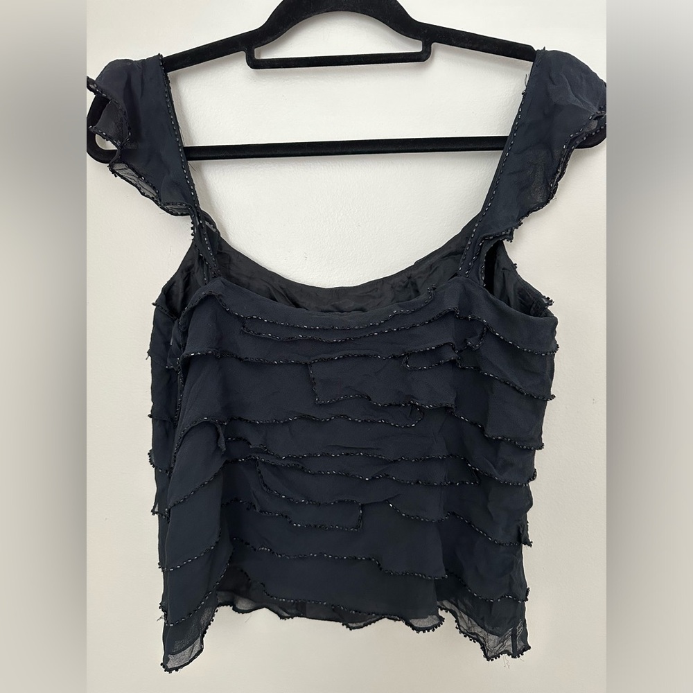 Gilar Silk Top Embellished Beaded Spaghetti Straps 10 Lined Black